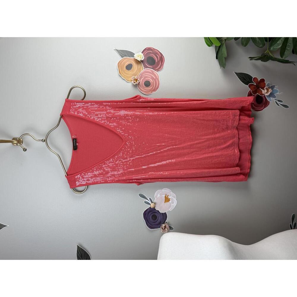 crosby. Pink V-Neck Clear Sequencer Front Sleeveless Tank Top - Size - Large